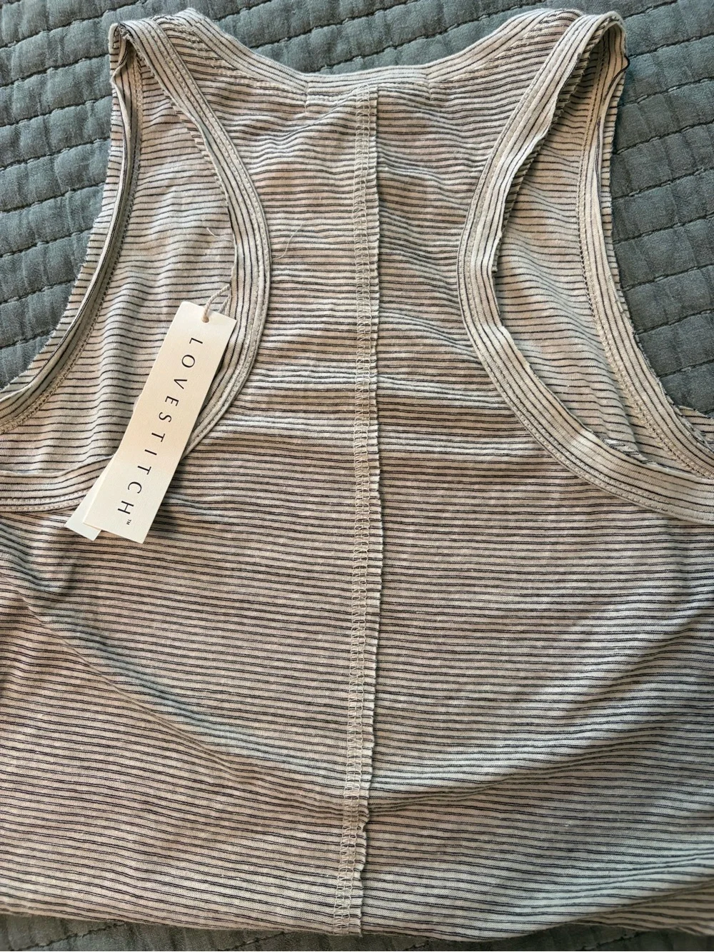 lovestitch Striped Ribbed Tank in Light Gray and White